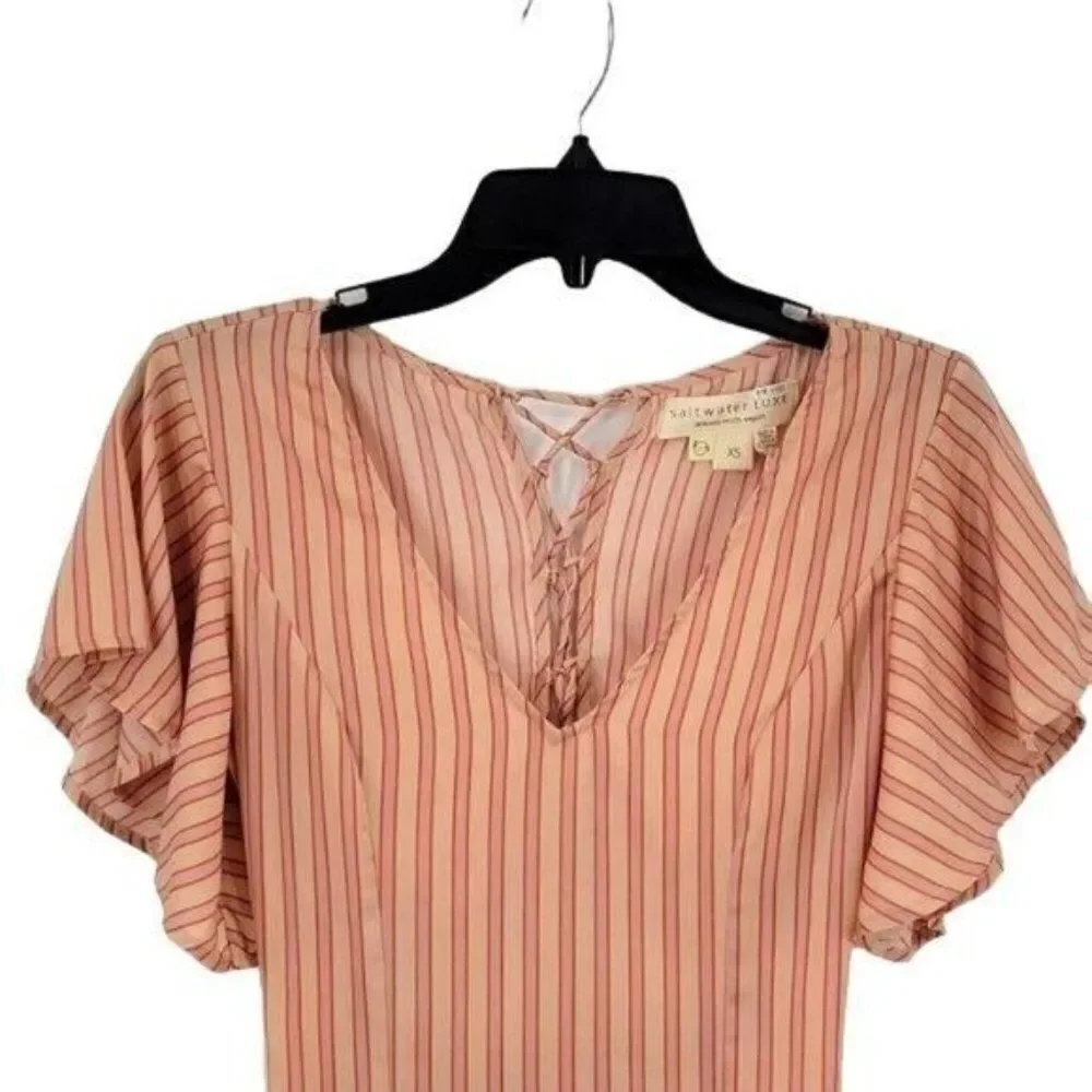 Saltwater Luxe Striped Angel Sleeve Midi Dress Size XS - Picture 5 of 15